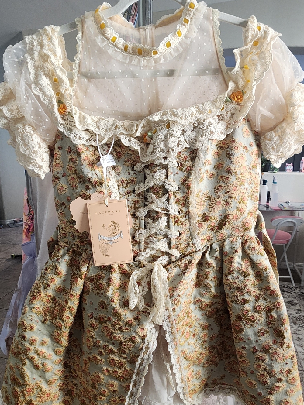 Lace Made Sunflower Corset Dress Lalilure Vintage Floral Lace-Up